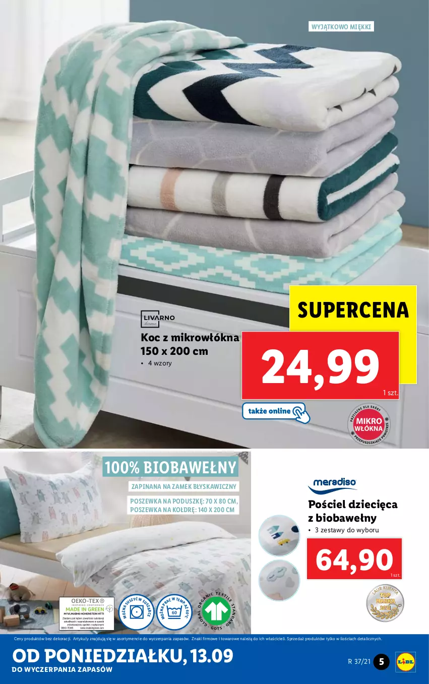 Gazetka promocyjna Lidl - GAZETKA - ważna 13.09 do 19.09.2021 - strona 5 - produkty: Dzieci, Koc, Pościel, Poszewka