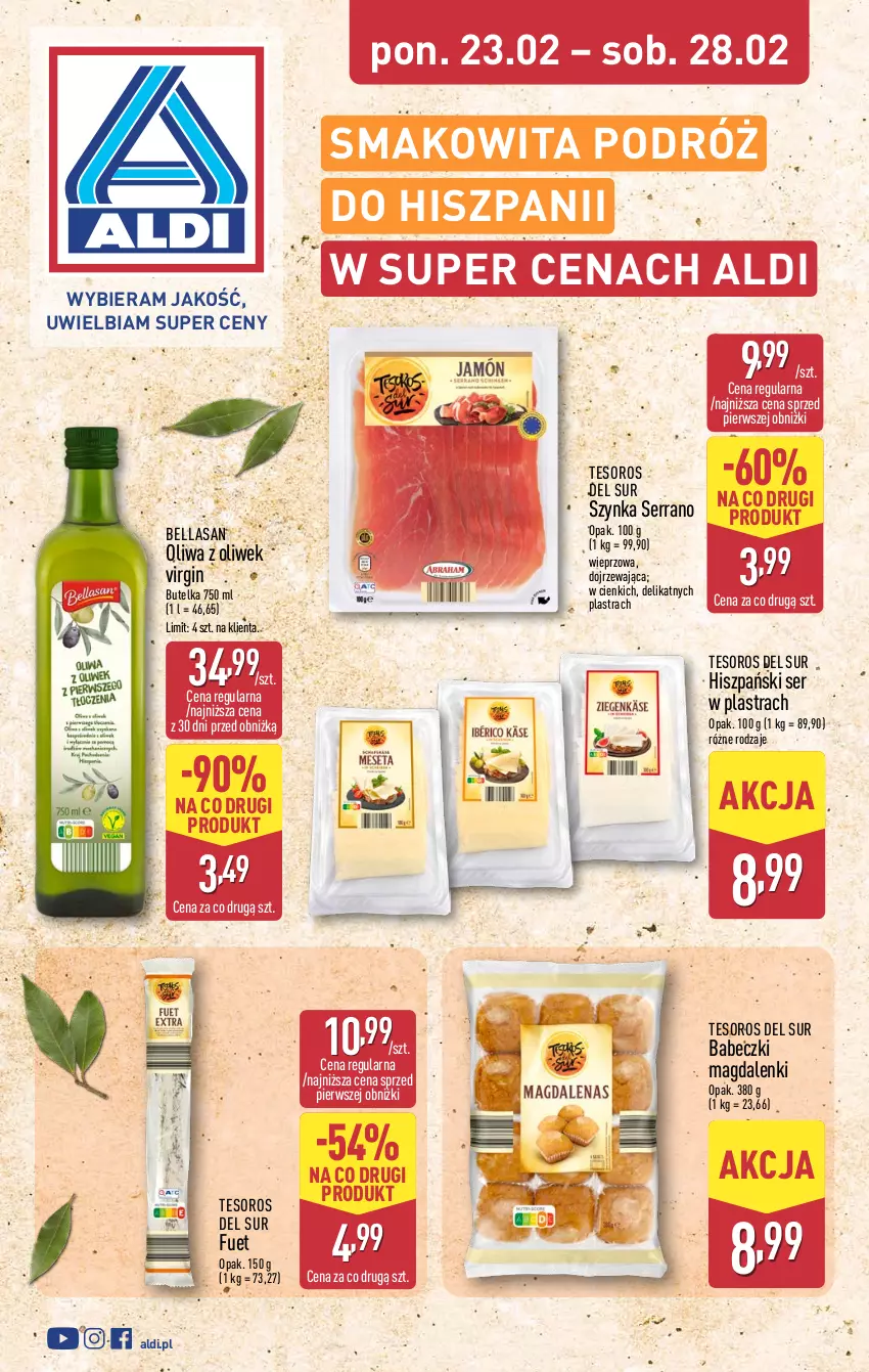 Gazetka promocyjna Aldi - Smakowita podróż do Hiszpanii - ważna 23.02 do 28.02.2026 - strona 1 - produkty: Babeczki, Bell, Bella, Gin, Oliwa z oliwek, Ser, Smakowita, Szynka