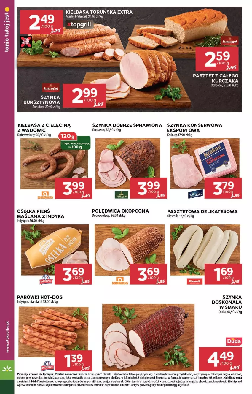 Gazetka promocyjna Stokrotka - Supermarket - ważna 17.07 do 23.07.2025 - strona 14 - produkty: Bursztyn, Duda, Grill, Kiełbasa, Krakus, LANA, Mięso, Olewnik, Owoce, Parówki, Pasztet, Polędwica, Por, Ser, Sok, Sokołów, Sport, Szynka, Szynka konserwowa, Top, Warzywa