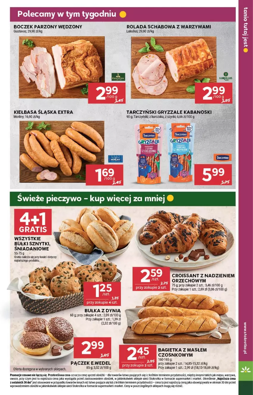 Gazetka promocyjna Stokrotka - Supermarket - ważna 17.07 do 23.07.2025 - strona 15 - produkty: Bagietka, Boczek, Bułka, Croissant, Danio, Dynią, Gra, Gry, Kabanos, Kiełbasa, Kiełbasa śląska, Mięso, Morliny, Owoce, Rolada, Tarczyński, Warzywa