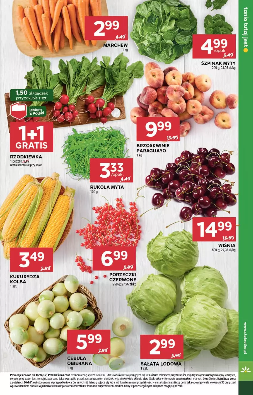 Gazetka promocyjna Stokrotka - Supermarket - ważna 17.07 do 23.07.2025 - strona 9 - produkty: Brzoskwinie, Cebula, Gra, Kukurydza, Mięso, Owoce, Por, Rzodkiewka, Sałat, Szpinak, Warzywa