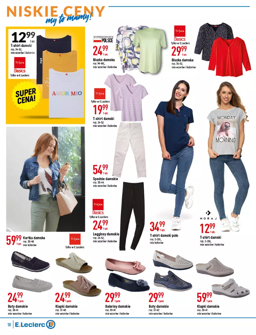 Gazetka promocyjna E Leclerc - ważna 22.03 do 02.04.2022 - strona 18 - produkty: Baleriny, Buty, Gin, Klapki, Legginsy, T-shirt