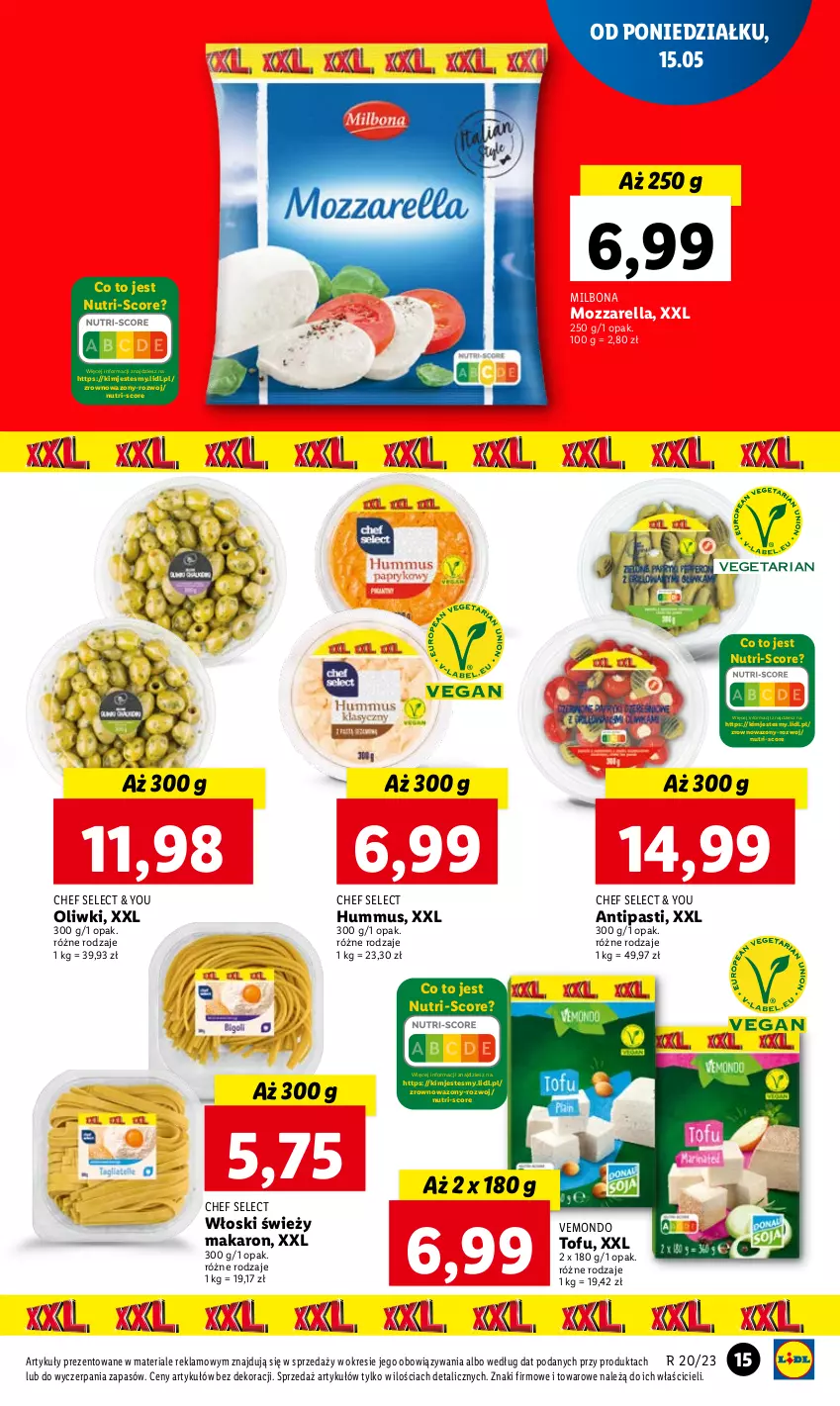 Gazetka promocyjna Lidl - GAZETKA - ważna 15.05 do 17.05.2023 - strona 15 - produkty: Hummus, Makaron, Mozzarella, Mus, Oliwki, Tofu, Wazon