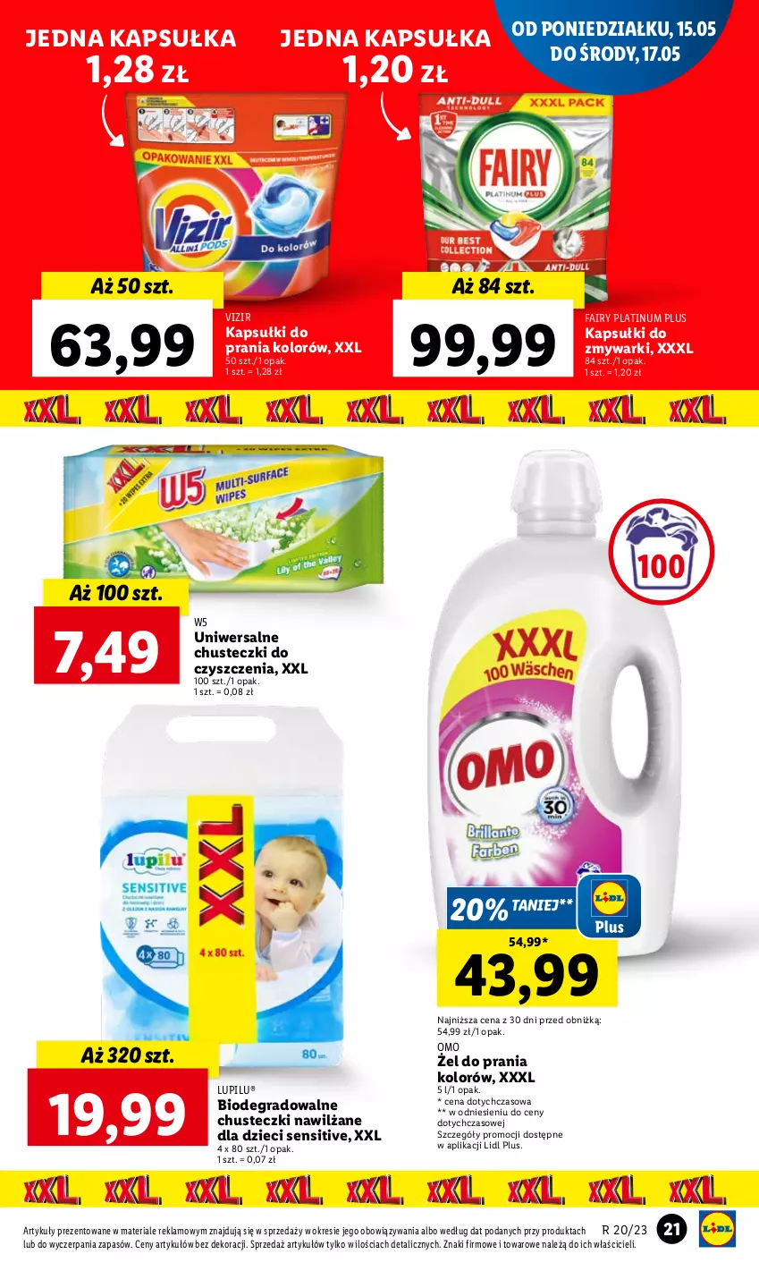 Gazetka promocyjna Lidl - GAZETKA - ważna 15.05 do 17.05.2023 - strona 21 - produkty: Chusteczki, Chusteczki do czyszczenia, Dzieci, Fa, Fairy, Gra, Kapsułki do prania, Vizir, Zmywarki