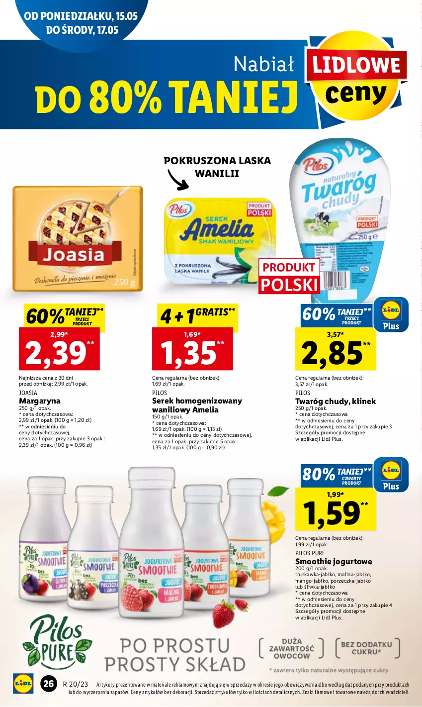 Gazetka promocyjna Lidl - GAZETKA - ważna 15.05 do 17.05.2023 - strona 26 - produkty: Gra, Jogurt, Mango, Margaryna, Pilos, Por, Pur, Ser, Serek, Serek homogenizowany, Smoothie, Twaróg, Twaróg chudy