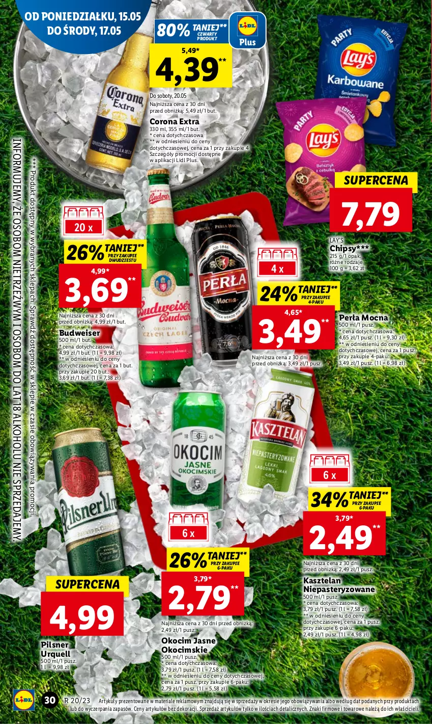 Gazetka promocyjna Lidl - GAZETKA - ważna 15.05 do 17.05.2023 - strona 30 - produkty: Chipsy, Corona Extra, Kasztelan, Koc, Lay’s, Okocim, Perła, Pilsner Urquell, Ser