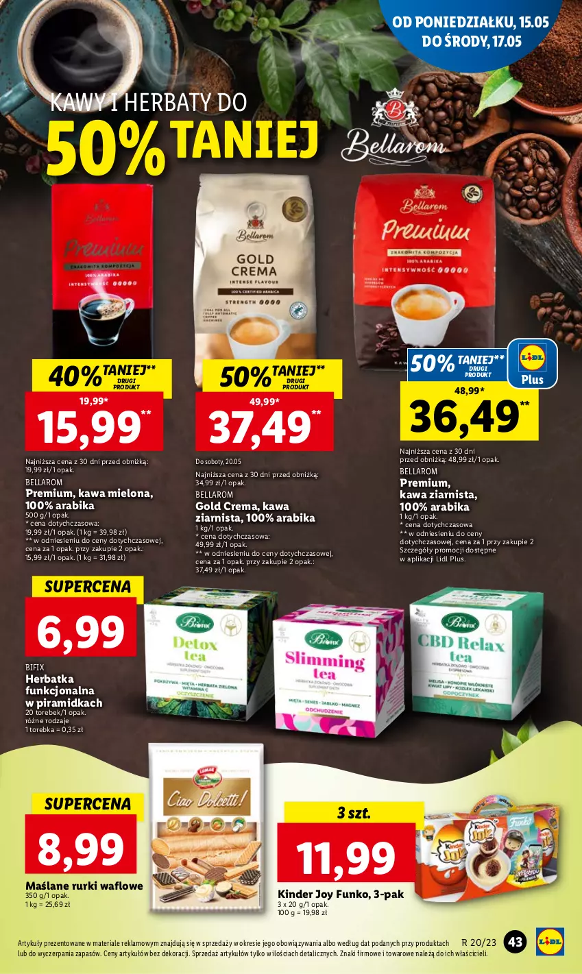 Gazetka promocyjna Lidl - GAZETKA - ważna 15.05 do 17.05.2023 - strona 43 - produkty: Bell, Bella, Kawa, Kawa mielona, Kawa ziarnista, Kinder, Rurki, Torebka