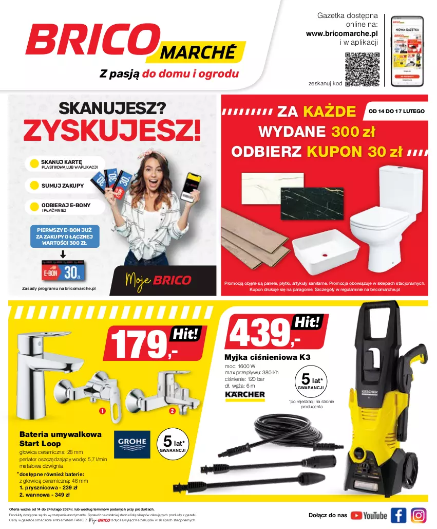 Gazetka promocyjna Bricomarche - Gazetka - ważna 14.02 do 24.02.2024 - strona 1 - produkty: Bateria, Bateria umywalkowa, Dźwig, Gra, Myjka ciśnieniowa, O nas