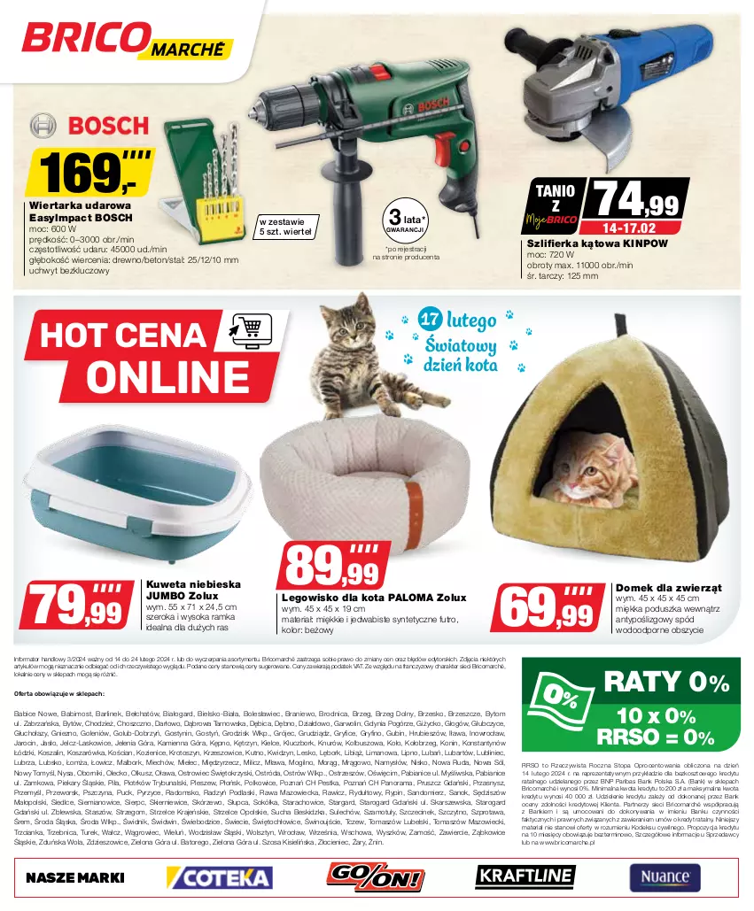 Gazetka promocyjna Bricomarche - Gazetka - ważna 14.02 do 24.02.2024 - strona 8 - produkty: BIC, Bosch, Fa, Gry, Kisiel, Kosz, Kuweta, LEGO, Legowisko, Namysłów, Podlaski, Poduszka, Por, Rama, Ramka, Sok, Sokół, Sól, Sprzedawcy, Szal, Szlifierka, Szlifierka kątowa, Szprot, Tarka, Top, Wiertarka, Wiertarka udarowa, Wino, Zolux