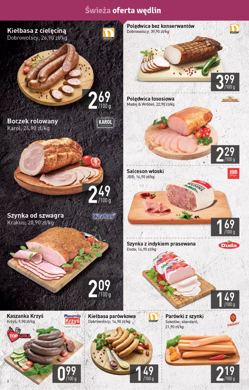 Gazetka promocyjna Stokrotka - Market - ważna 22.07 do 28.07.2021 - strona 2 - produkty: Boczek, Duda, Gra, Kasza, Kaszanka, Kiełbasa, Krakus, Parówki, Parówki z szynki, Polędwica, Salceson, Ser, Sok, Sokołów, Sos, Szynka