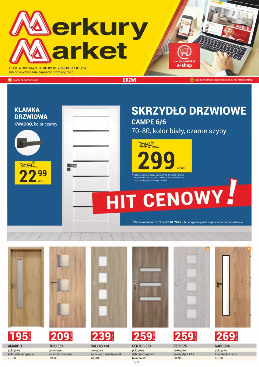 Gazetka promocyjna Merkury Market - ważna 02.01 do 31.01.2024 - strona 1 - produkty: Bursztyn, Drzwi, Finish, Klamka, Klamka drzwiowa, Skrzydło drzwiowe