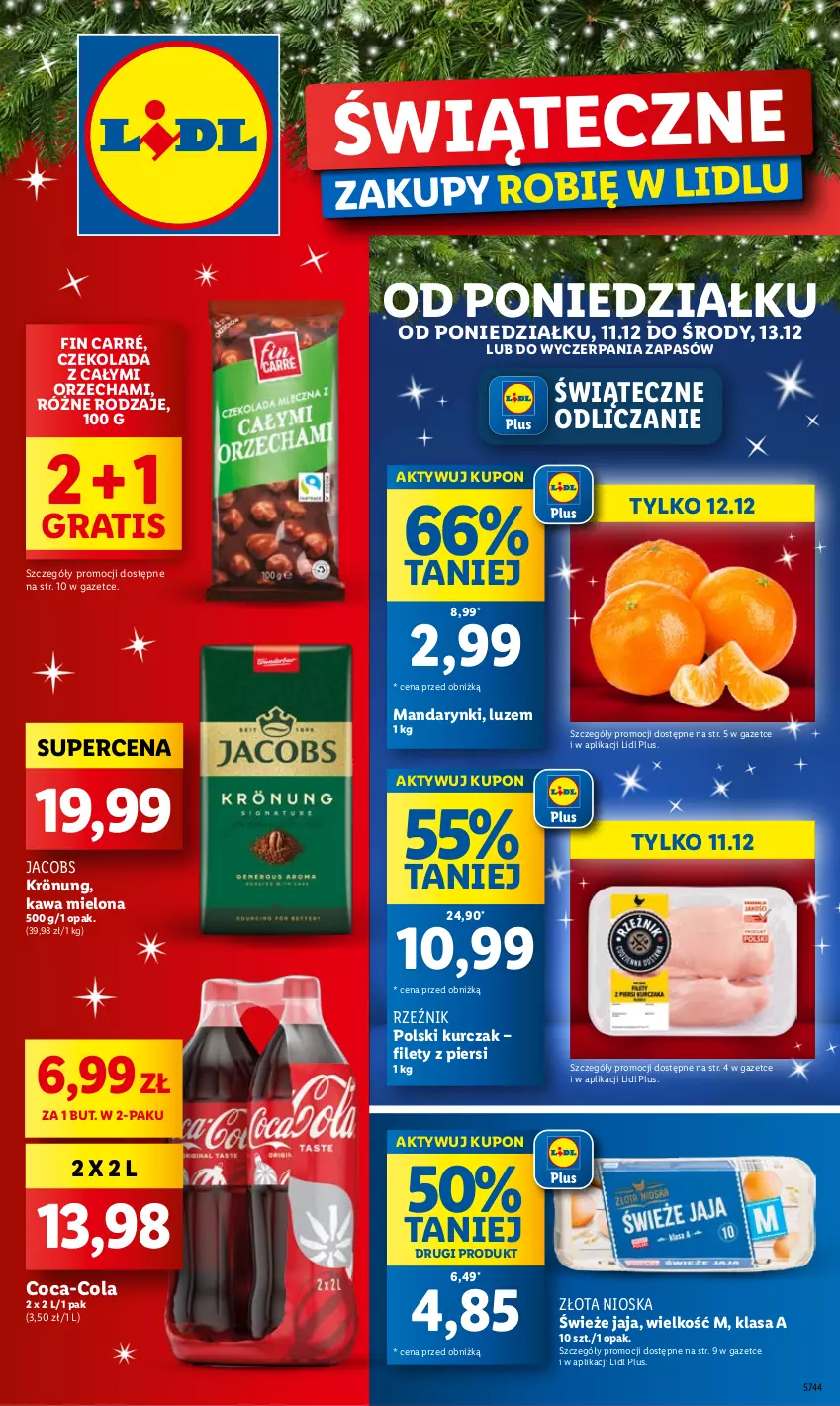 Gazetka promocyjna Lidl - GAZETKA - ważna 11.12 do 13.12.2023 - strona 1 - produkty: Coca-Cola, Czekolada, Gra, Jacobs, Jacobs Krönung, Jaja, Kawa, Kawa mielona, Kurczak, Mandarynki