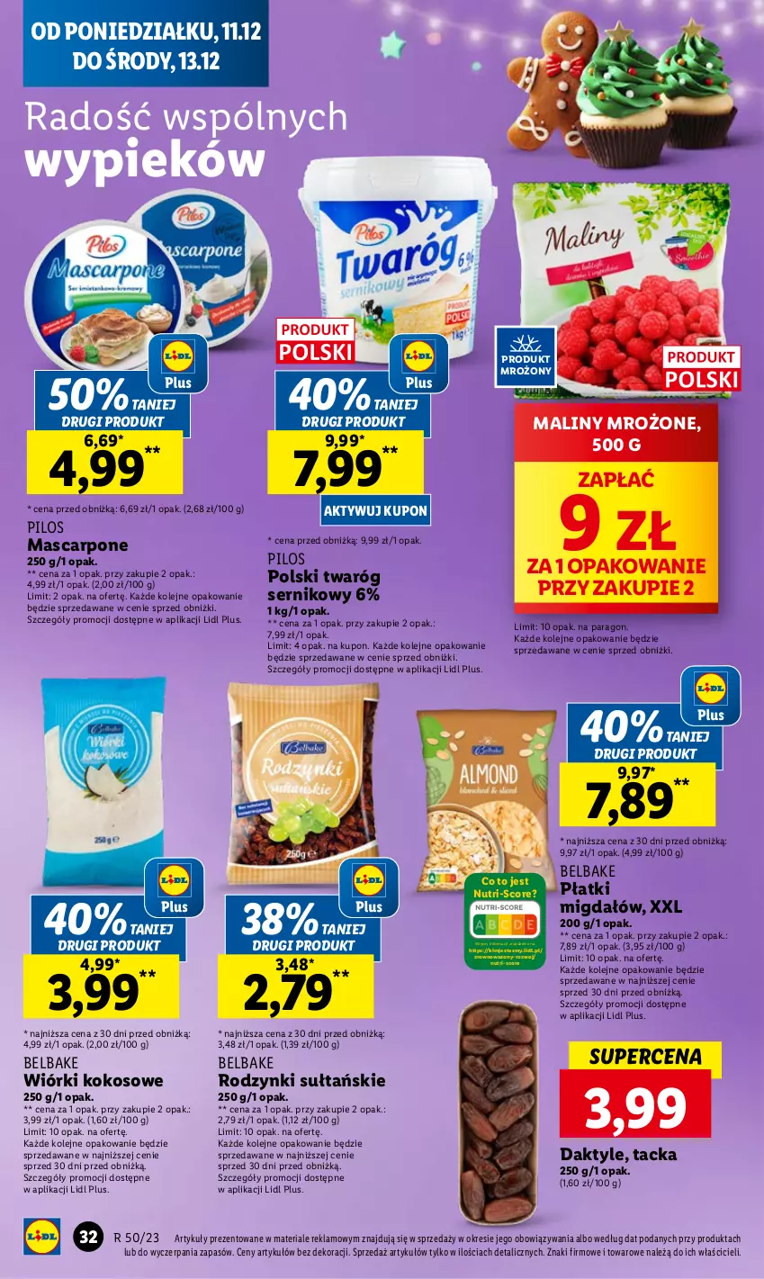 Gazetka promocyjna Lidl - GAZETKA - ważna 11.12 do 13.12.2023 - strona 34 - produkty: Daktyle, Kokos, Maliny, Mascarpone, Olej, Pilos, Rodzynki, Ser, Twaróg, Wazon, Wiórki kokosowe