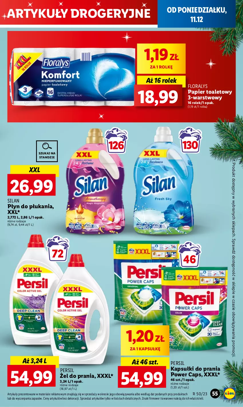 Gazetka promocyjna Lidl - GAZETKA - ważna 11.12 do 13.12.2023 - strona 61 - produkty: Flora, Kapsułki do prania, Papier, Papier toaletowy, Persil, Płyn do płukania, Silan