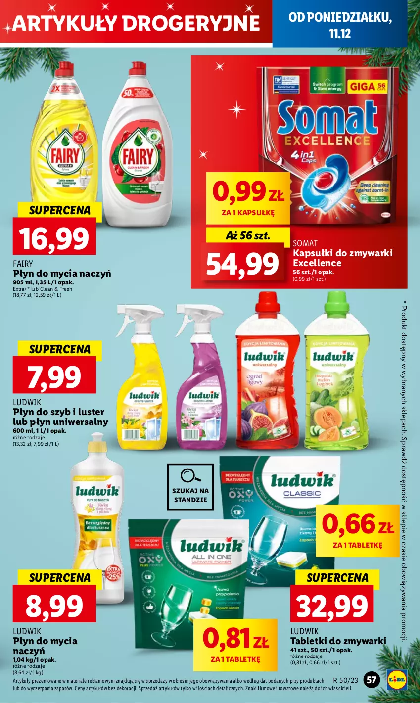 Gazetka promocyjna Lidl - GAZETKA - ważna 11.12 do 13.12.2023 - strona 63 - produkty: Do mycia naczyń, Fa, Fairy, Ludwik, Płyn do mycia, Płyn do mycia naczyń, Płyn do szyb, Somat, Tablet, Tabletki do zmywarki, Zmywarki