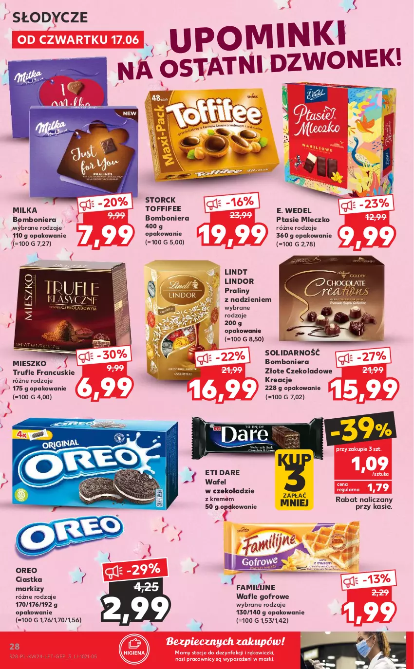 Gazetka promocyjna Kaufland - OFERTA TYGODNIA - ważna 17.06 do 23.06.2021 - strona 28 - produkty: Bomboniera, Ciastka, E. Wedel, Fa, Lindor, Lindt, Milka, Mleczko, Oreo, Piec, Praliny, Ptasie mleczko, Toffifee, Wafle