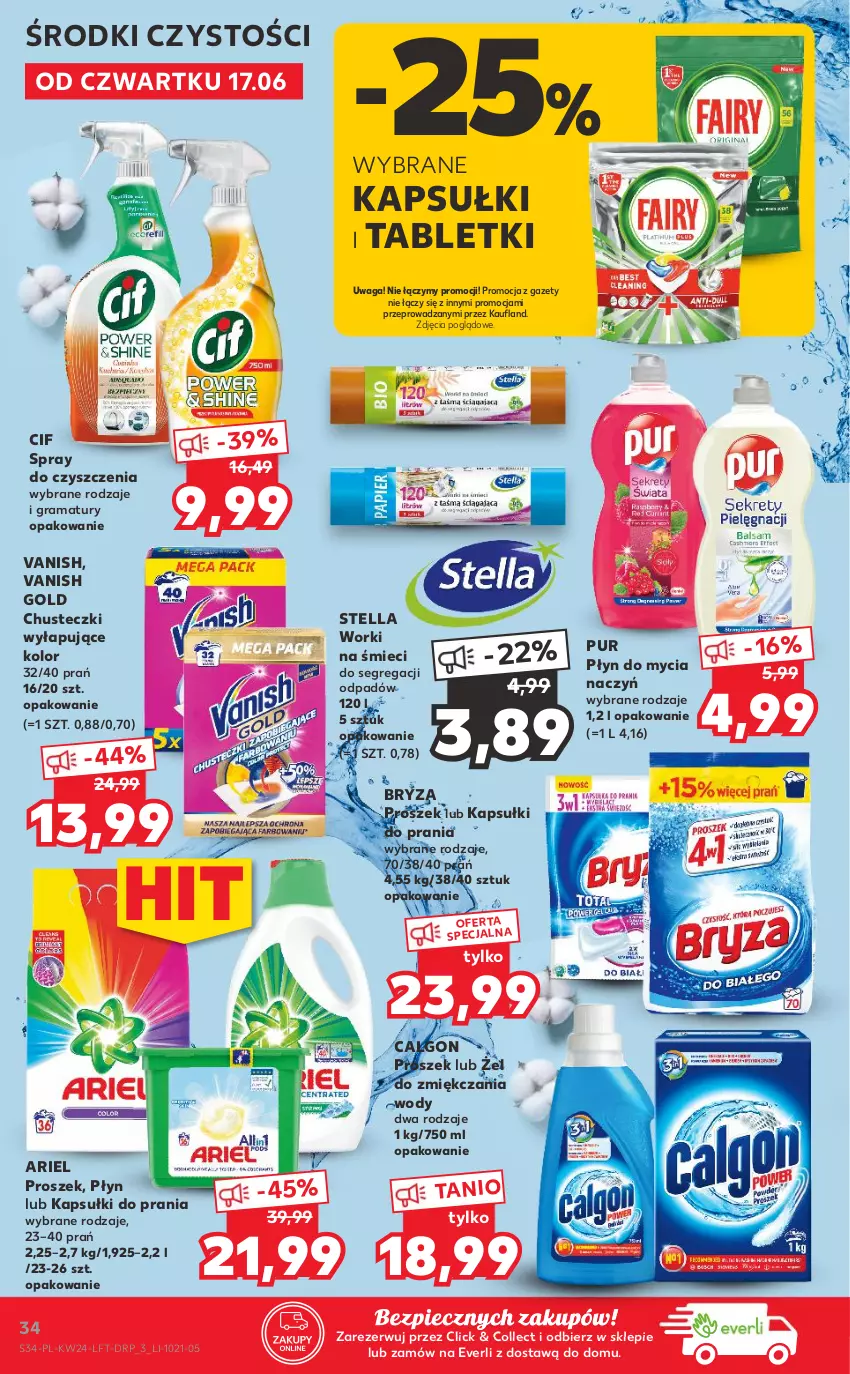 Gazetka promocyjna Kaufland - OFERTA TYGODNIA - ważna 17.06 do 23.06.2021 - strona 34 - produkty: Ariel, Bryza, Calgon, Chusteczki, Cif, Do mycia naczyń, Gra, Kapsułki do prania, LG, Piec, Płyn do mycia, Płyn do mycia naczyń, Pur, Rama, Spray do czyszczenia, Tablet, Vanish, Vanish Gold, Waga, Worki na śmiec, Worki na śmieci