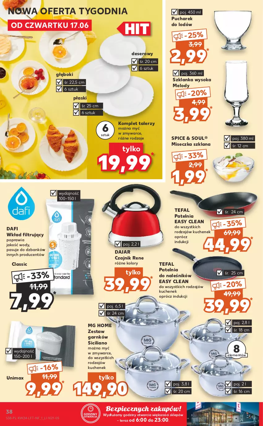 Gazetka promocyjna Kaufland - OFERTA TYGODNIA - ważna 17.06 do 23.06.2021 - strona 38 - produkty: Czajnik, Deser, Fa, LANA, Lody, Miseczka, Patelnia, Piec, Ser, Sok, Szklanka, Talerz, Tefal, Tera, Wkład filtrujący