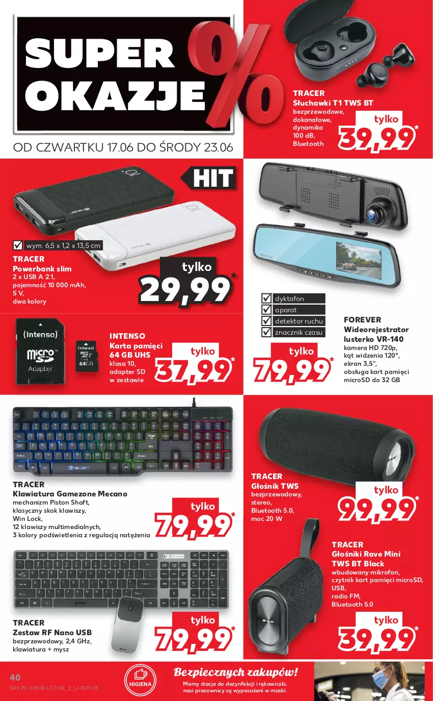 Gazetka promocyjna Kaufland - OFERTA TYGODNIA - ważna 17.06 do 23.06.2021 - strona 40 - produkty: Acer, Głośnik, Kamera, Karta pamięci, Klawiatura, Lack, Mikrofon, Mysz, Piec, Powerbank, Słuchawki, Wideorejestrator