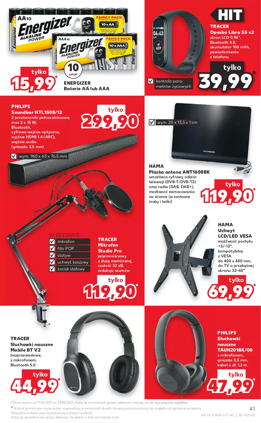 Gazetka promocyjna Kaufland - OFERTA TYGODNIA - ważna 17.06 do 23.06.2021 - strona 41 - produkty: Acer, Akumulator, Energizer, Gra, Hama, Kosz, Mikrofon, Mobil, Opaska, Philips, Słuchawki, Soundbar, Telefon