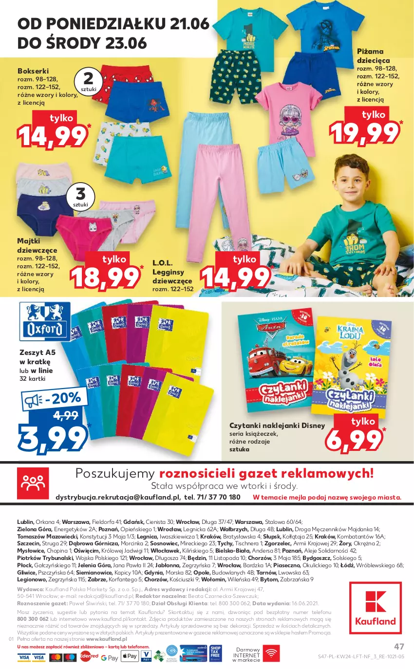 Gazetka promocyjna Kaufland - OFERTA TYGODNIA - ważna 17.06 do 23.06.2021 - strona 47 - produkty: Bokserki, Disney, Dres, Dzieci, Fa, Gin, Inka, Klej, L.O.L., Legginsy, Majtki, Orka, Piżama, Ser, Sos, Telefon, Top