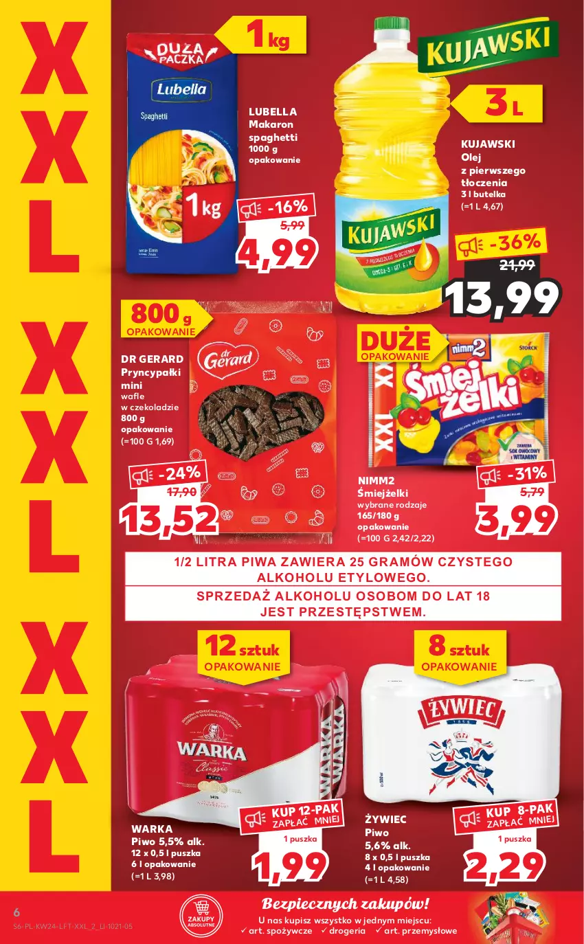 Gazetka promocyjna Kaufland - OFERTA TYGODNIA - ważna 17.06 do 23.06.2021 - strona 6 - produkty: Bell, Bella, Dr Gerard, Kujawski, Lubella, Makaron, Nimm2, Olej, Piec, Piwa, Piwo, Spaghetti, Wafle, Warka