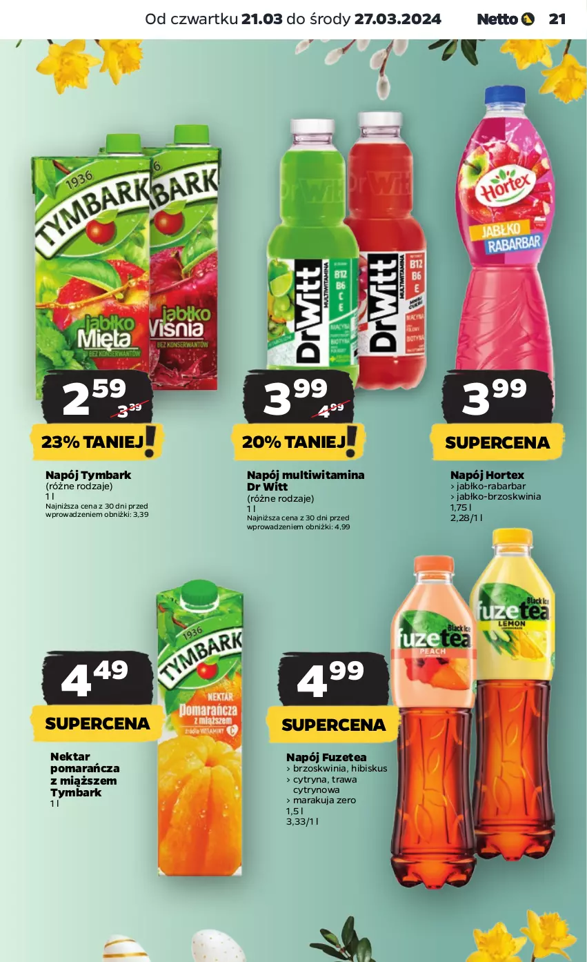 Gazetka promocyjna Netto - Artykuły spożywcze - ważna 21.03 do 27.03.2024 - strona 21 - produkty: Hibiskus, Hortex, Napój, Nektar, Tymbark