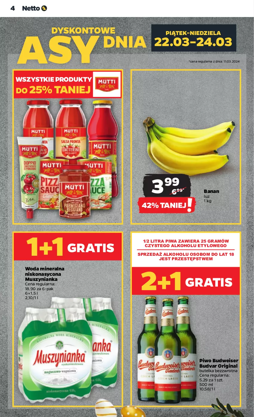 Gazetka promocyjna Netto - Artykuły spożywcze - ważna 21.03 do 27.03.2024 - strona 4 - produkty: Gin, Gra, Mus, Muszynianka, Piwa, Piwo, Ser, Woda, Woda mineralna