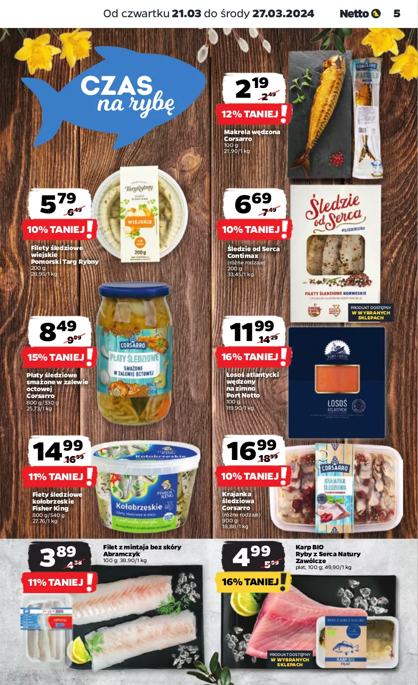 Gazetka promocyjna Netto - Artykuły spożywcze - ważna 21.03 do 27.03.2024 - strona 5 - produkty: Filet z mintaja, Karp, Krajanka śledziowa, Mintaj, Płaty śledziowe, Por, Ser