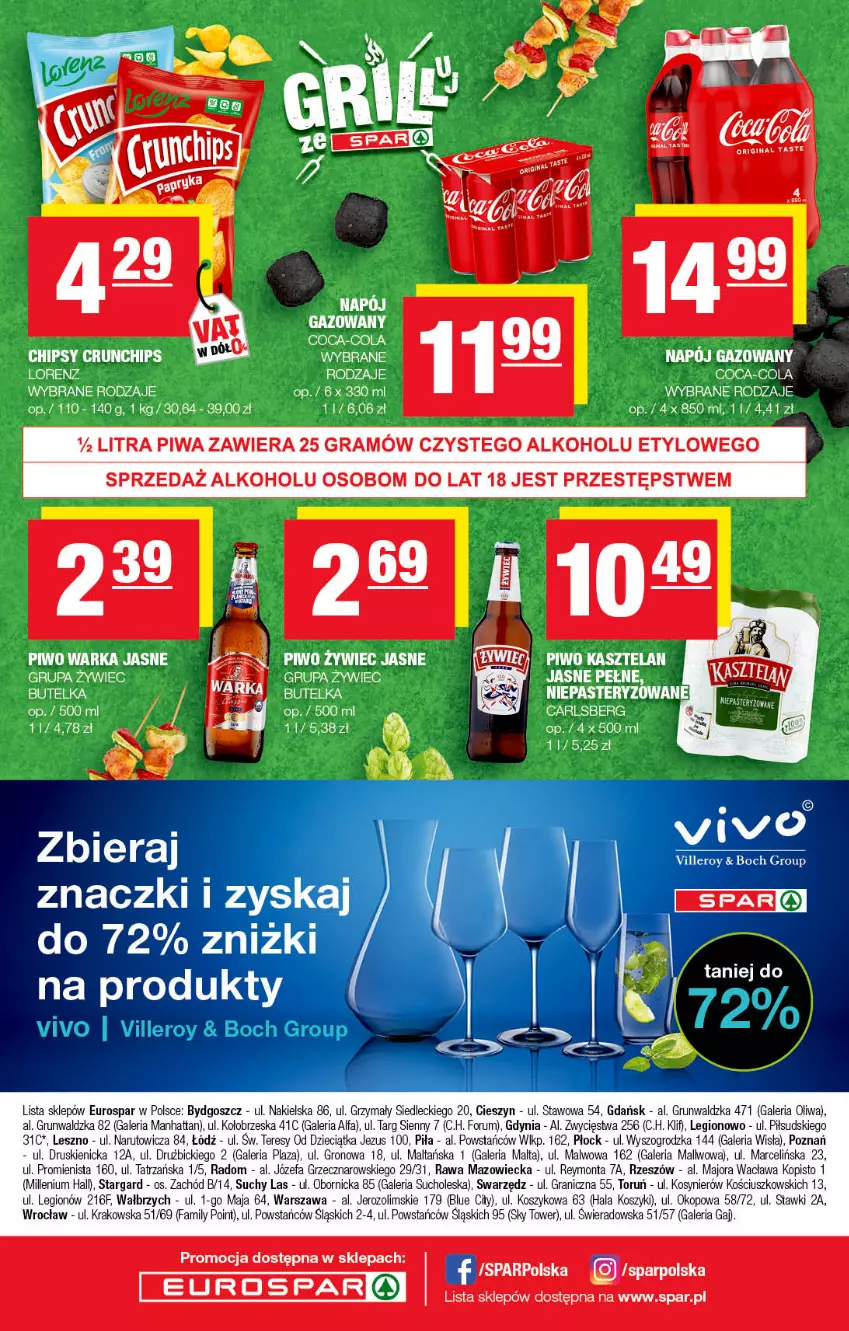 Gazetka promocyjna Spar - EuroSpar - ważna 19.04 do 29.04.2022 - strona 12 - produkty: BIC, Chipsy, Coca-Cola, Crunchips, Dzieci, Fa, Gin, Gra, Kasztelan, Kosz, LG, Lorenz, Napój, Piwa, Piwo, Rum, Warka