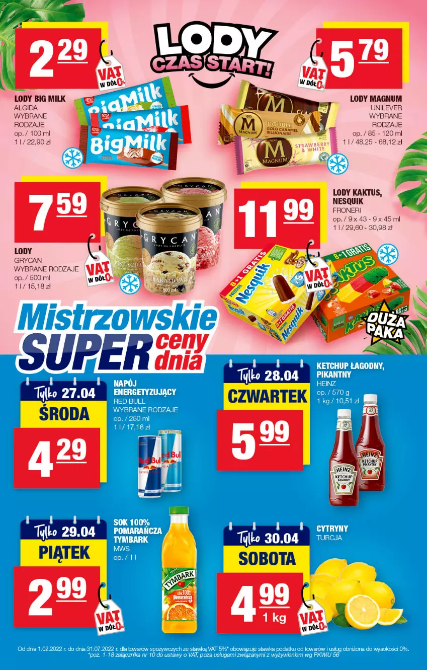 Gazetka promocyjna Spar - EuroSpar - ważna 19.04 do 29.04.2022 - strona 7 - produkty: Algida, Big Milk, Gry, Kaktus, LG, Lion, Lody, Nesquik