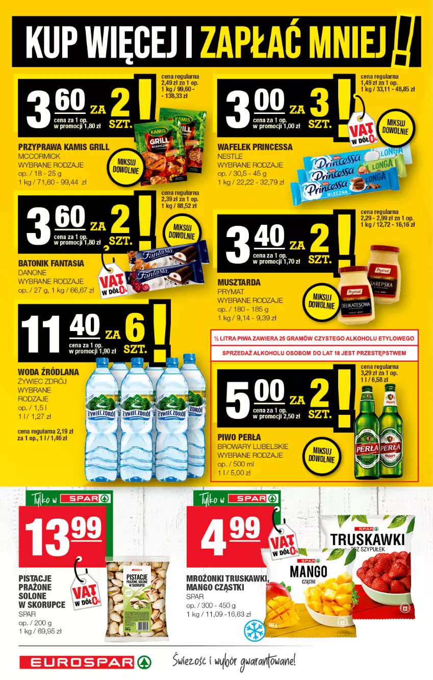 Gazetka promocyjna Spar - EuroSpar - ważna 19.04 do 29.04.2022 - strona 8 - produkty: Baton, Danone, Fa, Fanta, Grill, Kamis, LANA, Mango, Mus, Musztarda, Perła, Pistacje, Piwo, Princessa, Prymat, Tonik, Truskawki, Wafelek, Woda