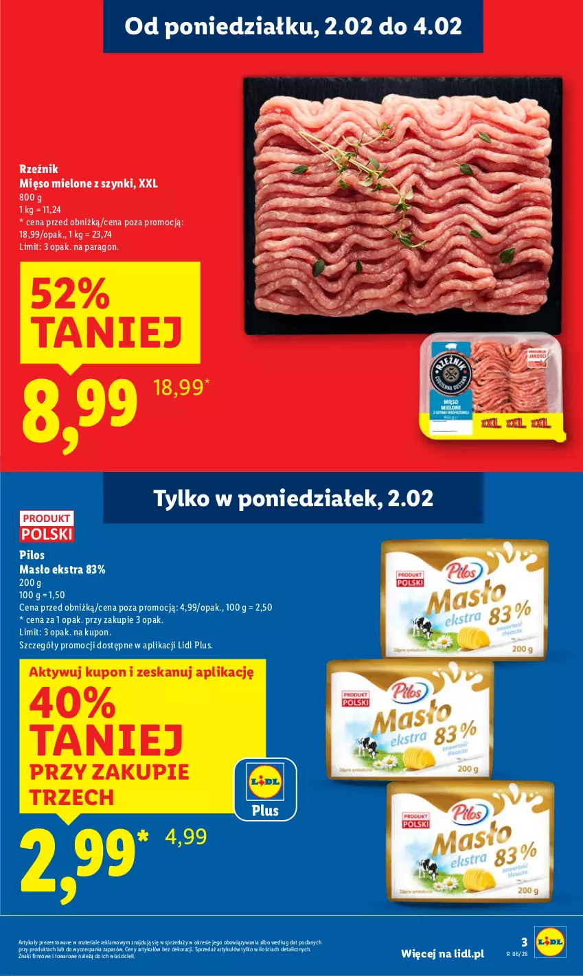 Gazetka promocyjna Lidl - GAZETKA - ważna 02.02 do 04.02.2026 - strona 3 - produkty: Masło, Mięso, Mięso mielone, Mięso mielone z szynki, Pilos