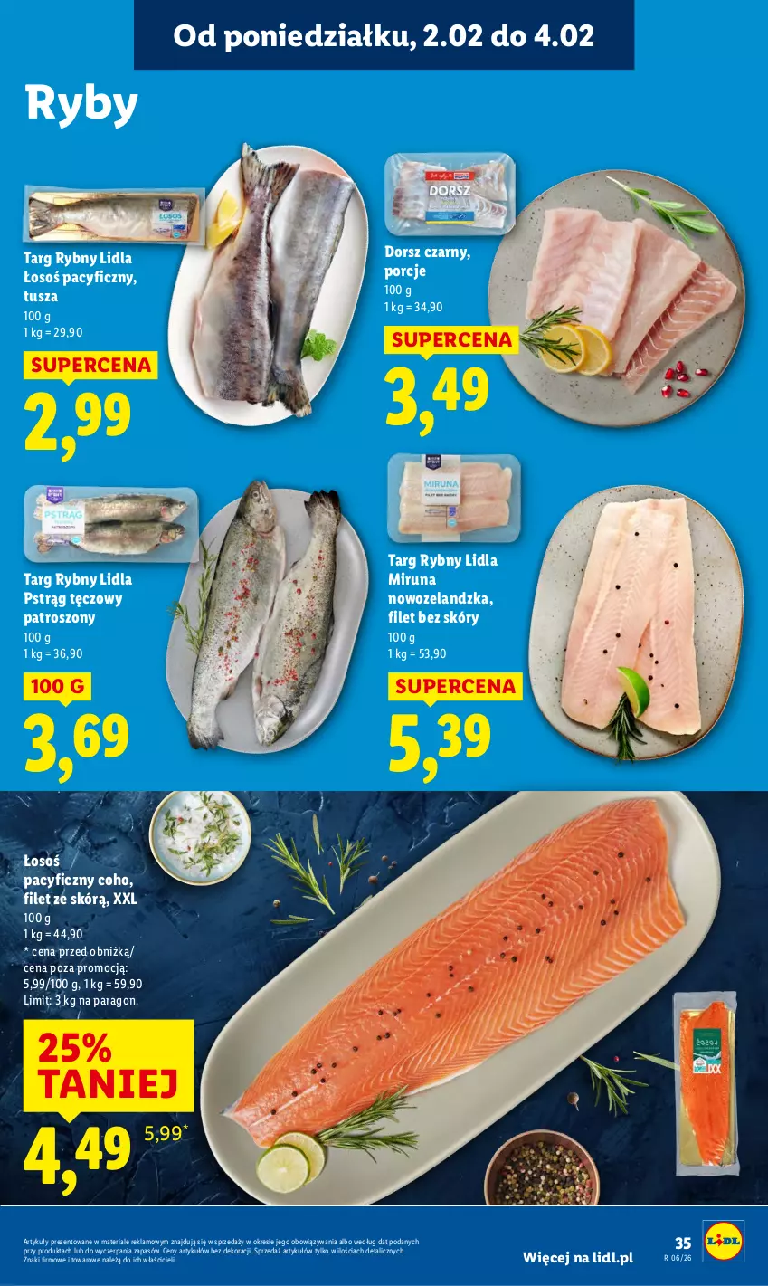Gazetka promocyjna Lidl - GAZETKA - ważna 02.02 do 04.02.2026 - strona 35 - produkty: Dorsz, Miruna, Por, Pstrąg, Pstrąg tęczowy, Tusz