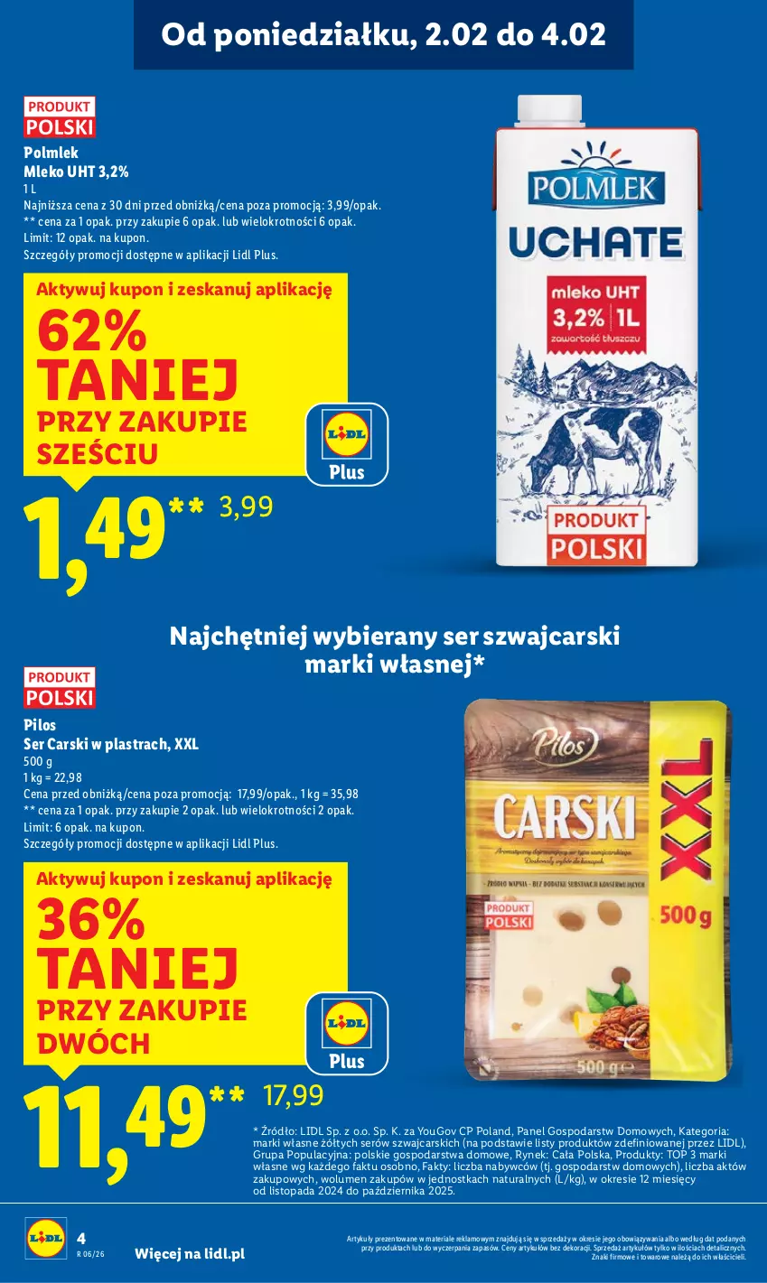 Gazetka promocyjna Lidl - GAZETKA - ważna 02.02 do 04.02.2026 - strona 4 - produkty: Cars, Fa, Mleko, Pilos, POLMLEK, Ser, Top