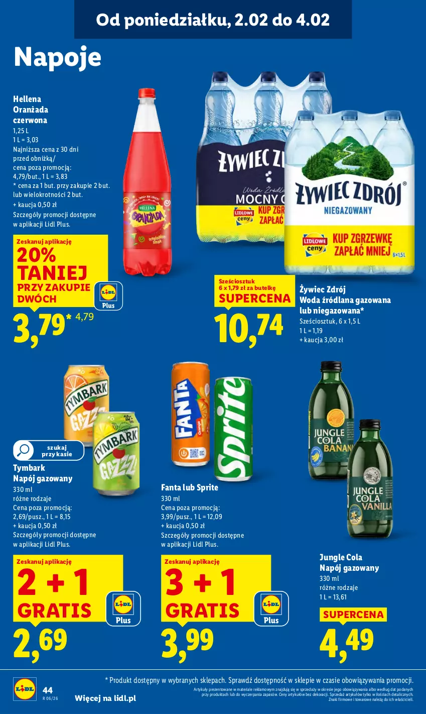 Gazetka promocyjna Lidl - GAZETKA - ważna 02.02 do 04.02.2026 - strona 44 - produkty: Fa, Fanta, Gra, Hellena, LANA, Napój, Napój gazowany, Napoje, Oranżada, Sprite, Tymbark, Woda