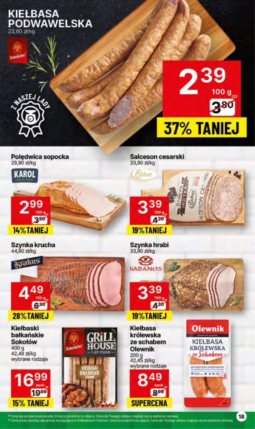 Gazetka promocyjna Delikatesy Centrum - NOWA GAZETKA Delikatesy Centrum od 1 lipca! 1-7.07.2024 - ważna 01.07 do 07.07.2024 - strona 18 - produkty: Kiełbasa, Kiełbasa podwawelska, Olewnik, Polędwica, Salceson, Sok, Sokołów, Szynka, Wawel