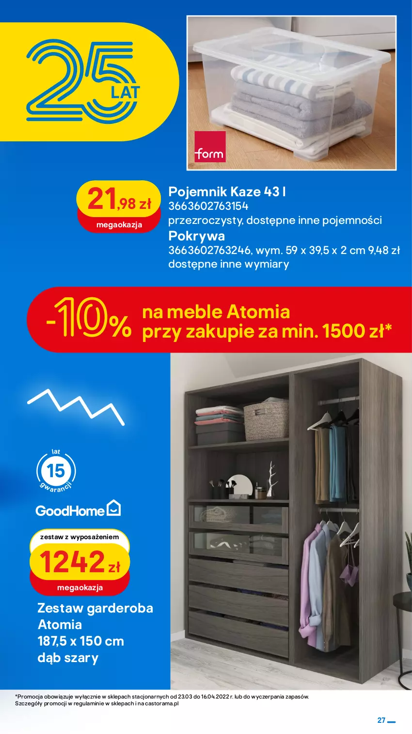 Gazetka promocyjna Castorama - Gazetka Castorama - ważna 23.03 do 16.04.2022 - strona 27 - produkty: Astor, Dywan, Halo, Karnisz, Meble, Pojemnik, Pokrywa, Rama, Roleta