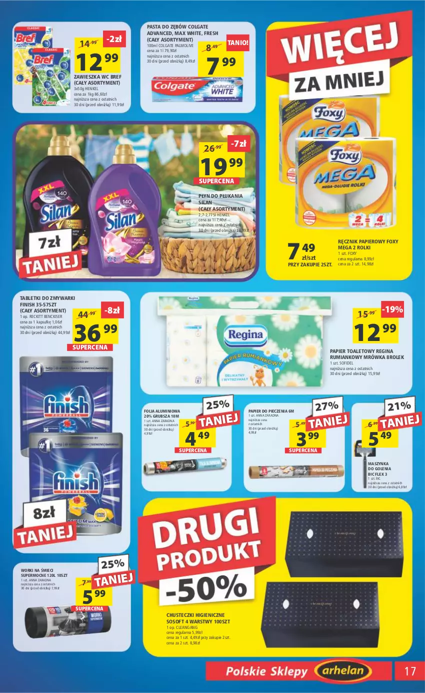 Gazetka promocyjna Arhelan - Gazetka - ważna 10.03 do 19.03.2023 - strona 17 - produkty: BIC, Bref, Chusteczki, Colgate, Finish, Folia aluminiowa, Foxy, Gin, LG, Maszynka, Maszynka do golenia, Palmolive, Papier, Papier do pieczenia, Papier toaletowy, Pasta do zębów, Piec, Płyn do płukania, Ręcznik, Rolki, Rum, Ser, Silan, Sos, Szynka, Tablet, Tabletki do zmywarki, Worki na śmiec, Worki na śmieci, Zmywarki