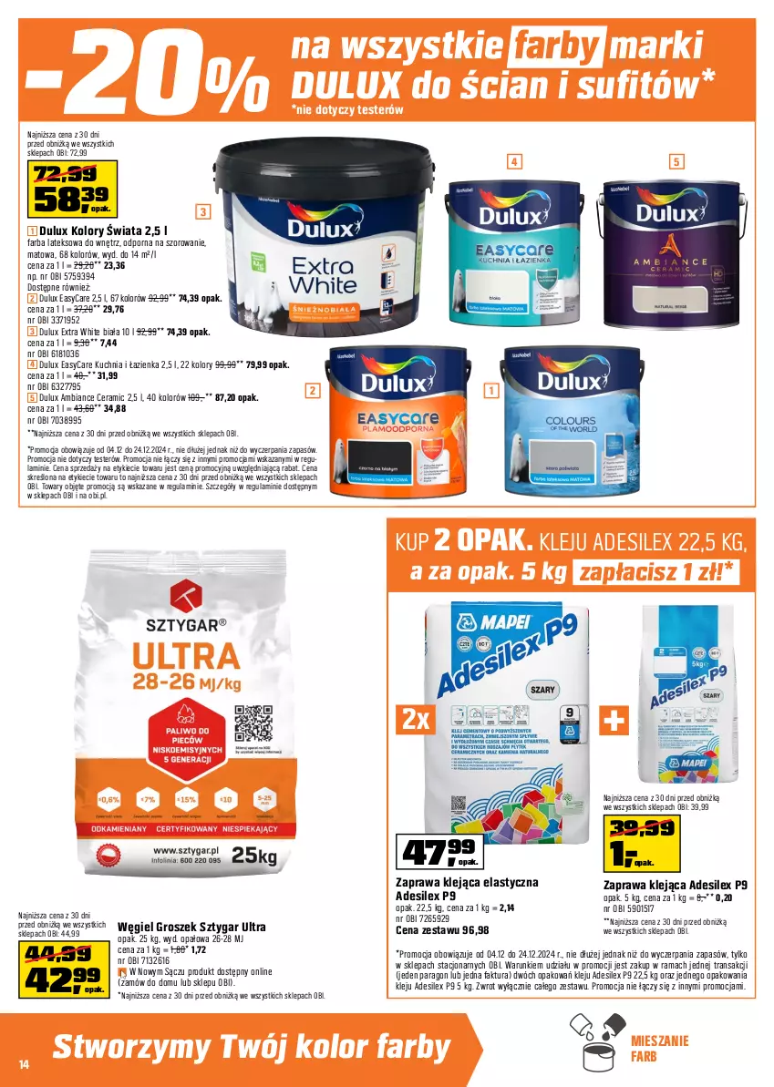 Gazetka promocyjna Obi - Gazetka OBI - ważna 04.12 do 24.12.2024 - strona 14 - produkty: Dulux, Fa, Farba lateksowa, Groszek, Kärcher, Klej, Kompresor, Kompresor olejowy, Kuchnia, Lack, Odkurzacz, Olej, Por, Rama, Tran, Zestaw kluczy