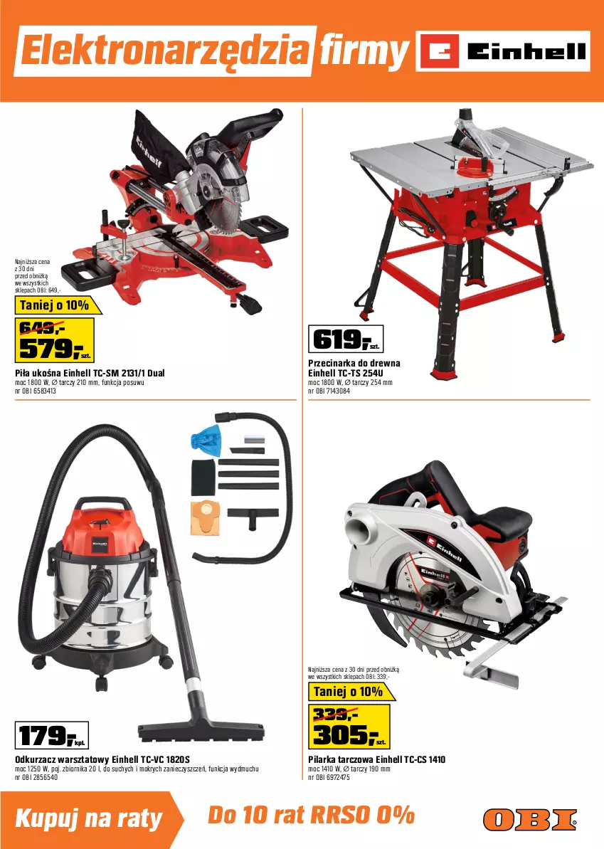 Gazetka promocyjna Obi - Gazetka OBI - ważna 04.12 do 24.12.2024 - strona 19 - produkty: Akumulator, Einhell, Odkurzacz, Odkurzacz warsztatowy, Pilarka tarczowa, Przecinarka, Przecinarka do drewna, Szlifierka, Szlifierka kątowa, Tarka, Top, Warka, Wkręt, Wkrętarka, Wyrzynarka