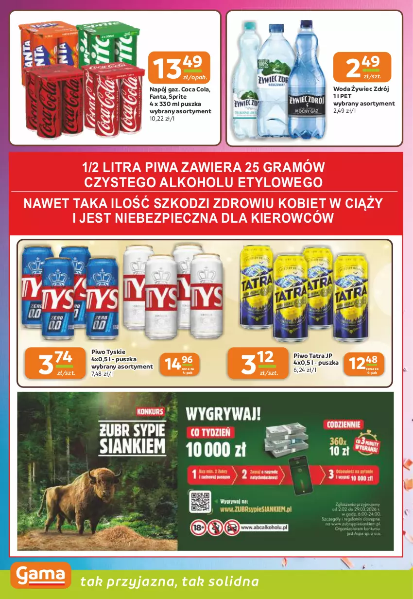 Gazetka promocyjna Gama - Gazetka Gama - ważna 29.01 do 10.02.2026 - strona 10 - produkty: Fa, Fanta, Gra, Napój, Piec, Piwa, Piwo, Sprite, Tatra, Tyskie, Woda