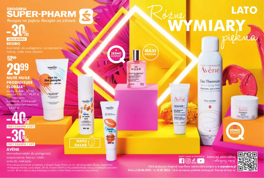 Gazetka promocyjna Super Pharm - Gazetka - ważna 20.06 do 12.07.2023 - strona 1 - produkty: Avène, Flora, Kosmetyki do pielęgnacji, Makijaż, Nuxe, Olej