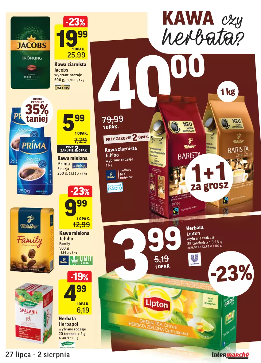 Gazetka promocyjna Intermarche - Gazetka promocyjna - ważna 27.07 do 02.08.2021 - strona 25 - produkty: Fa, Herbapol, Herbata, Jacobs, Kawa, Kawa mielona, Kawa ziarnista, Lipton, Prima, Tchibo, Tchibo Family