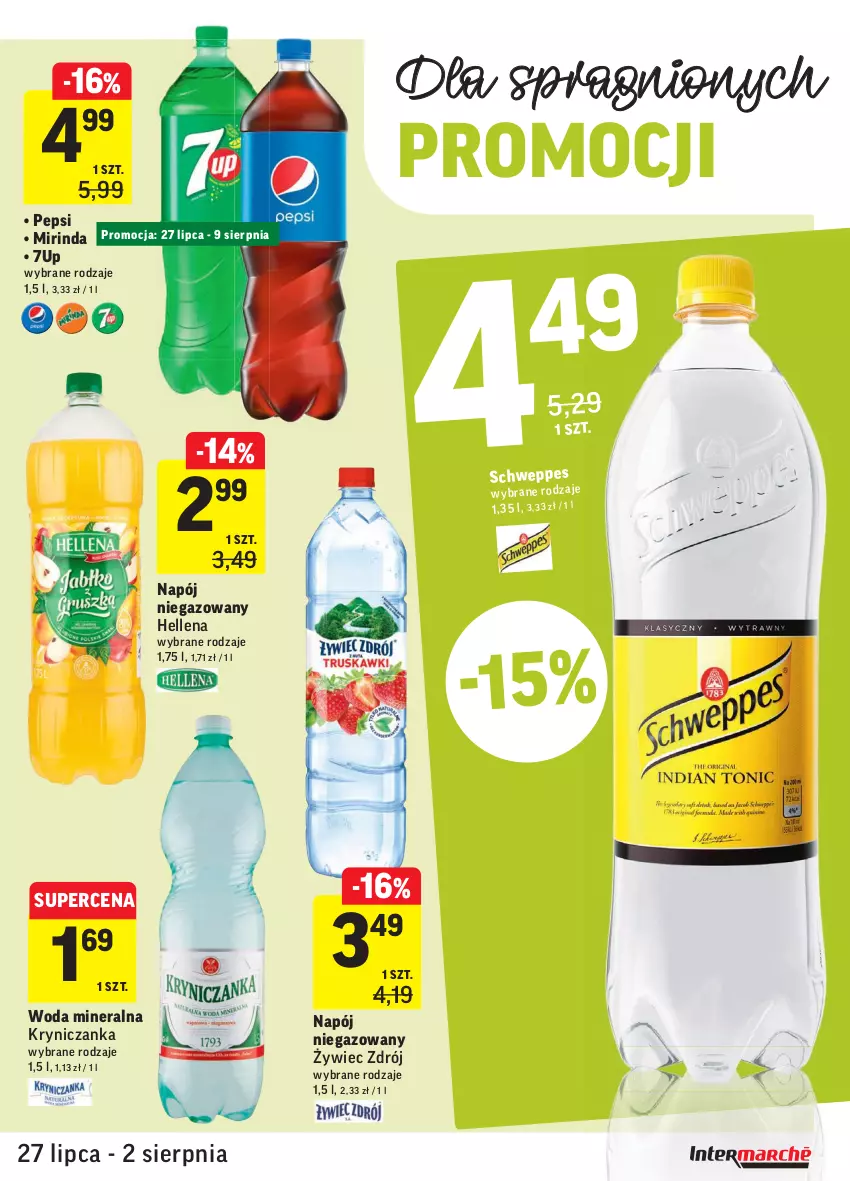 Gazetka promocyjna Intermarche - Gazetka promocyjna - ważna 27.07 do 02.08.2021 - strona 29 - produkty: 7up, Hellena, Mirinda, Napój, Napój niegazowany, Pepsi, Woda, Woda mineralna