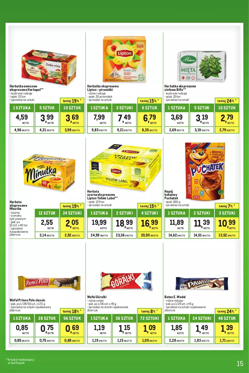 Gazetka promocyjna Makro - Kupujesz więcej płacisz mniej - oferta z alkoholem - ważna 01.08 do 31.08.2023 - strona 15 - produkty: Baton, E. Wedel, Góralki, Herbapol, Herbata, Herbata czarna, Kakao, Lipton, Napój, Prince Polo