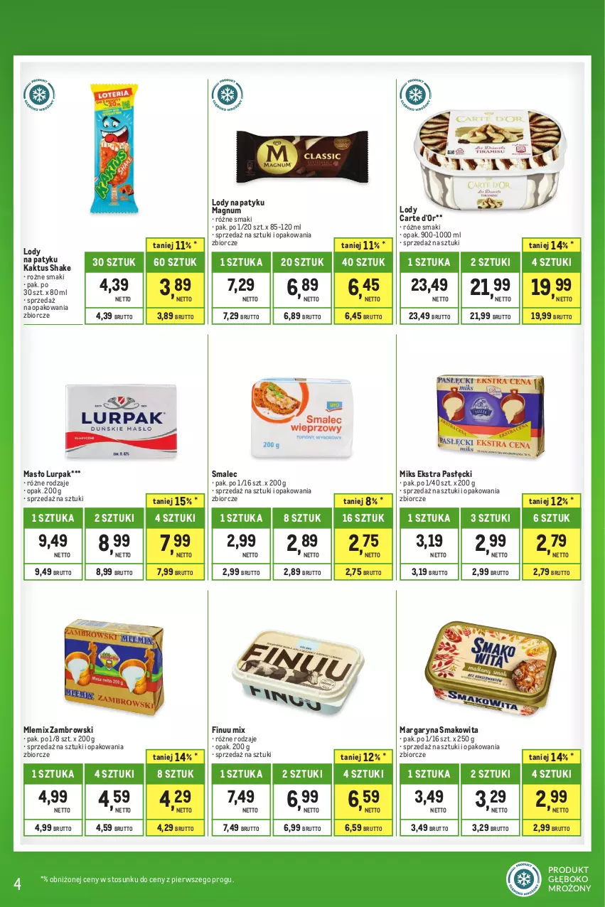 Gazetka promocyjna Makro - Kupujesz więcej płacisz mniej - oferta z alkoholem - ważna 01.08 do 31.08.2023 - strona 4 - produkty: Finuu, Kaktus, Lody, Lurpak, Margaryna, Masło, Mlemix Zambrowski, Smakowita, Smalec