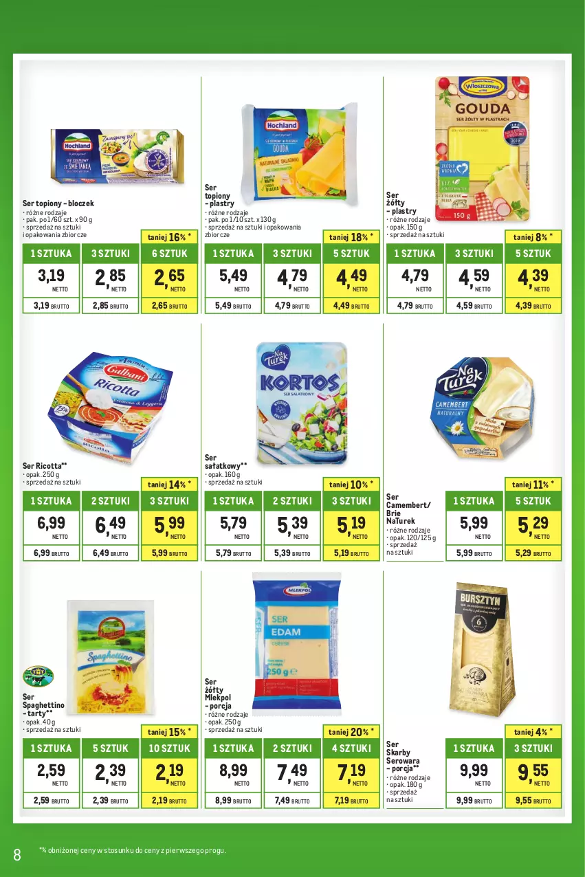 Gazetka promocyjna Makro - Kupujesz więcej płacisz mniej - oferta z alkoholem - ważna 01.08 do 31.08.2023 - strona 8 - produkty: Brie, Camembert, NaTurek, Por, Ricotta, Sałat, Ser, Ser topiony, Spaghetti, Top