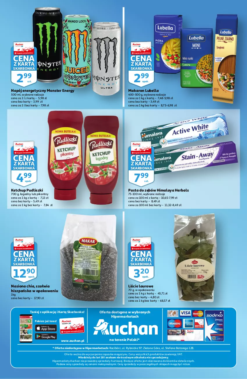 Gazetka promocyjna Auchan - Skarbonka #27 - ważna 08.07 do 14.07.2021 - strona 4 - produkty: Bell, Bella, Chia, Fa, Himalaya, Ketchup, Laur, Lubella, Makaron, Napój, Napój energetyczny, Pasta do zębów, Pudliszki, Tera