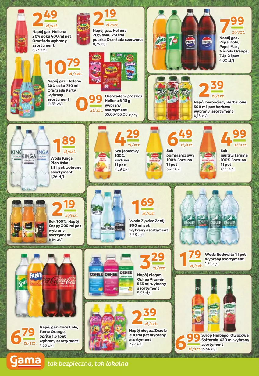 Gazetka promocyjna Gama - Gazetka Gama - ważna 23.05 do 02.06.2024 - strona 10 - produkty: 7up, Cappy, Fa, Fanta, Fortuna, Hellena, Herbapol, Herbata, Mirinda, Napój, Oranżada, Oshee, Pepsi, Pepsi max, Piec, Sok, Sok jabłkowy, Sok pomarańczowy, Sprite, Syrop, Woda